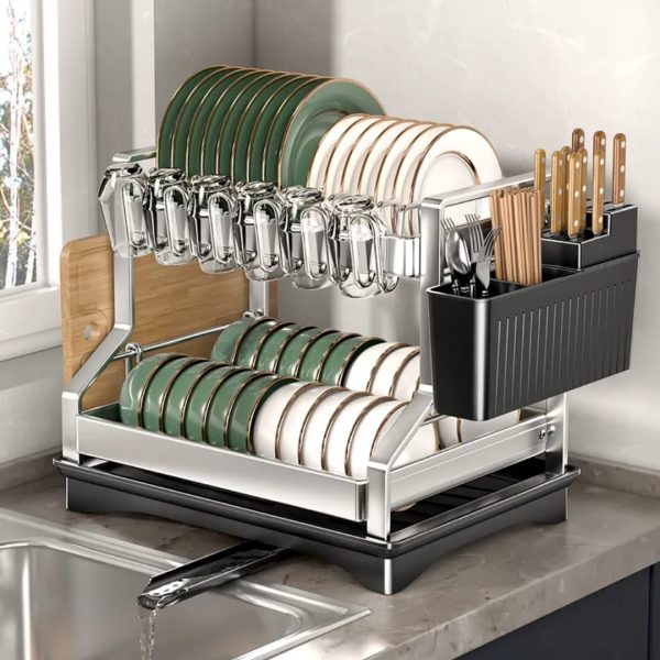 2-Tier Kitchen Dish Rack With Drain Tray - Image 3