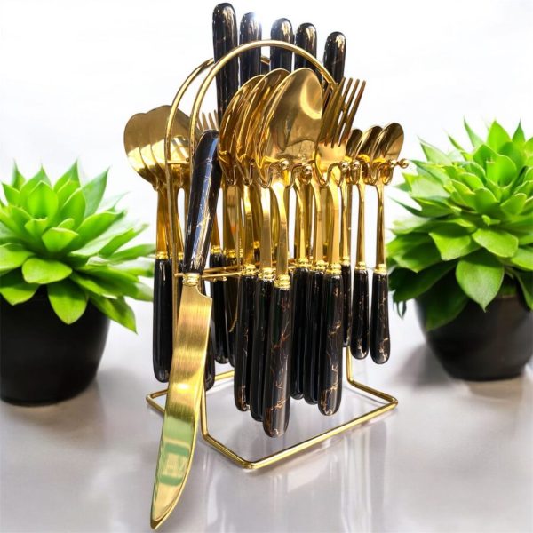 Heavy Marble Gold Cutlery Set - 24pcs - Image 2