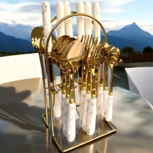 Heavy Marble Gold Cutlery Set - 24pcs